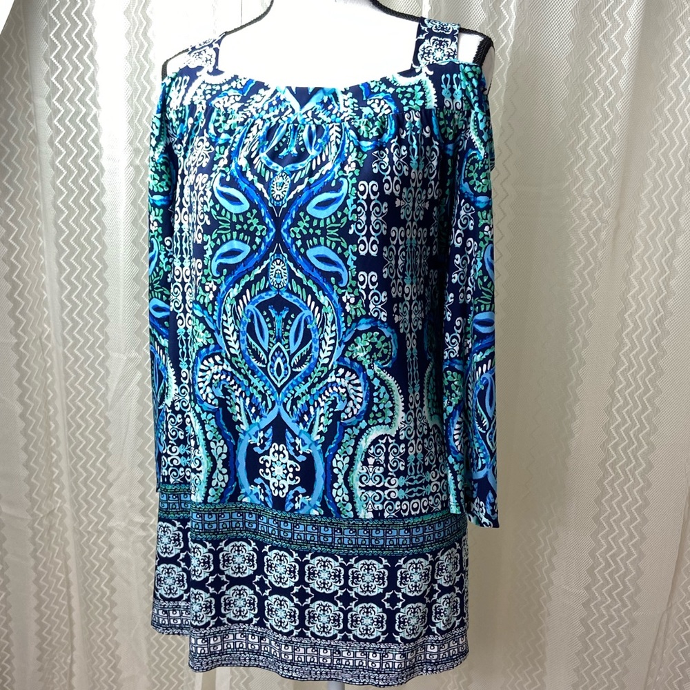 Cold Shoulder Boho Print Avenue Blue Quarter Sleev